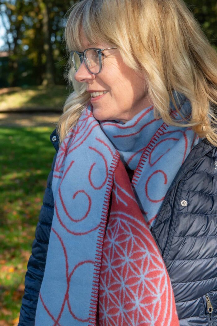 Biologisch katoenen sjaal blauw / rood - Afbeelding 4