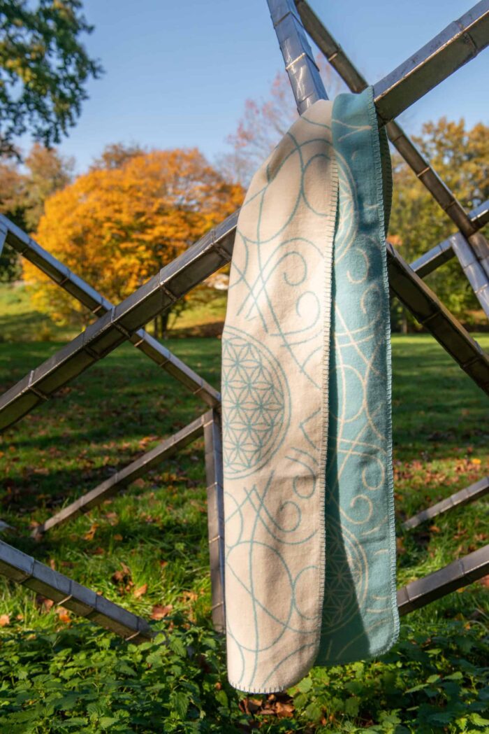 Biologisch katoenen sjaal turquois / naturel - Afbeelding 2