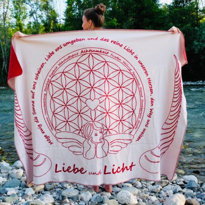 Biologisch katoenen deken Liefde en Licht, zartrosa/rood