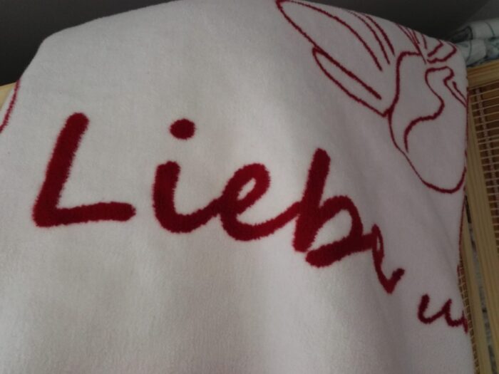 Biologisch katoenen deken Liefde en Licht, zartrosa/rood - Afbeelding 4