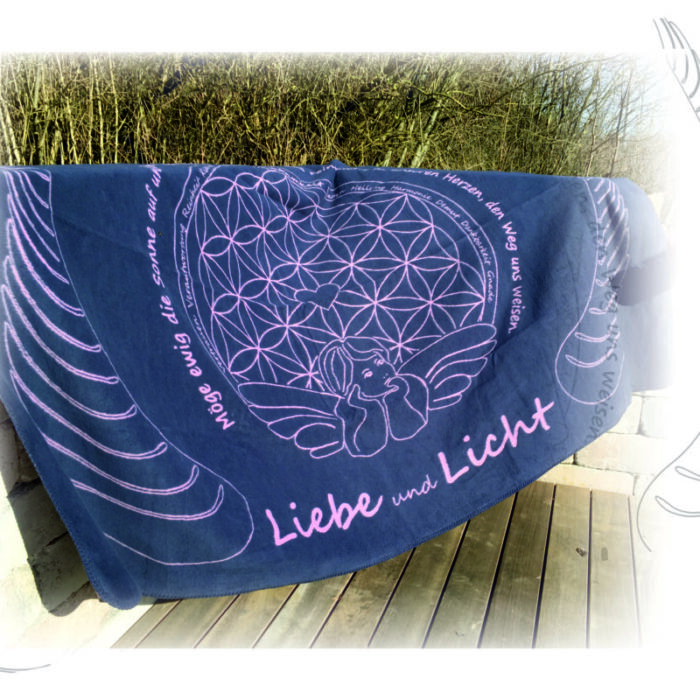 Biologisch katoenen deken Liefde en Licht, marineblauw/mauve